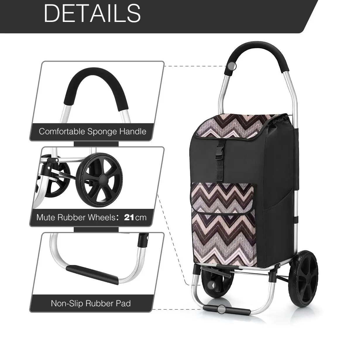 Ausway Foldable Aluminium Shopping Trolley with Bags Dolly Grocery Cart on Wheels Black