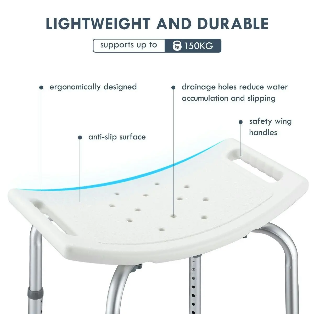 Ausway Adjustable Shower Chair Seat Bath Stool Bench with Assist Grab Bar Aid for Elderly Disabled