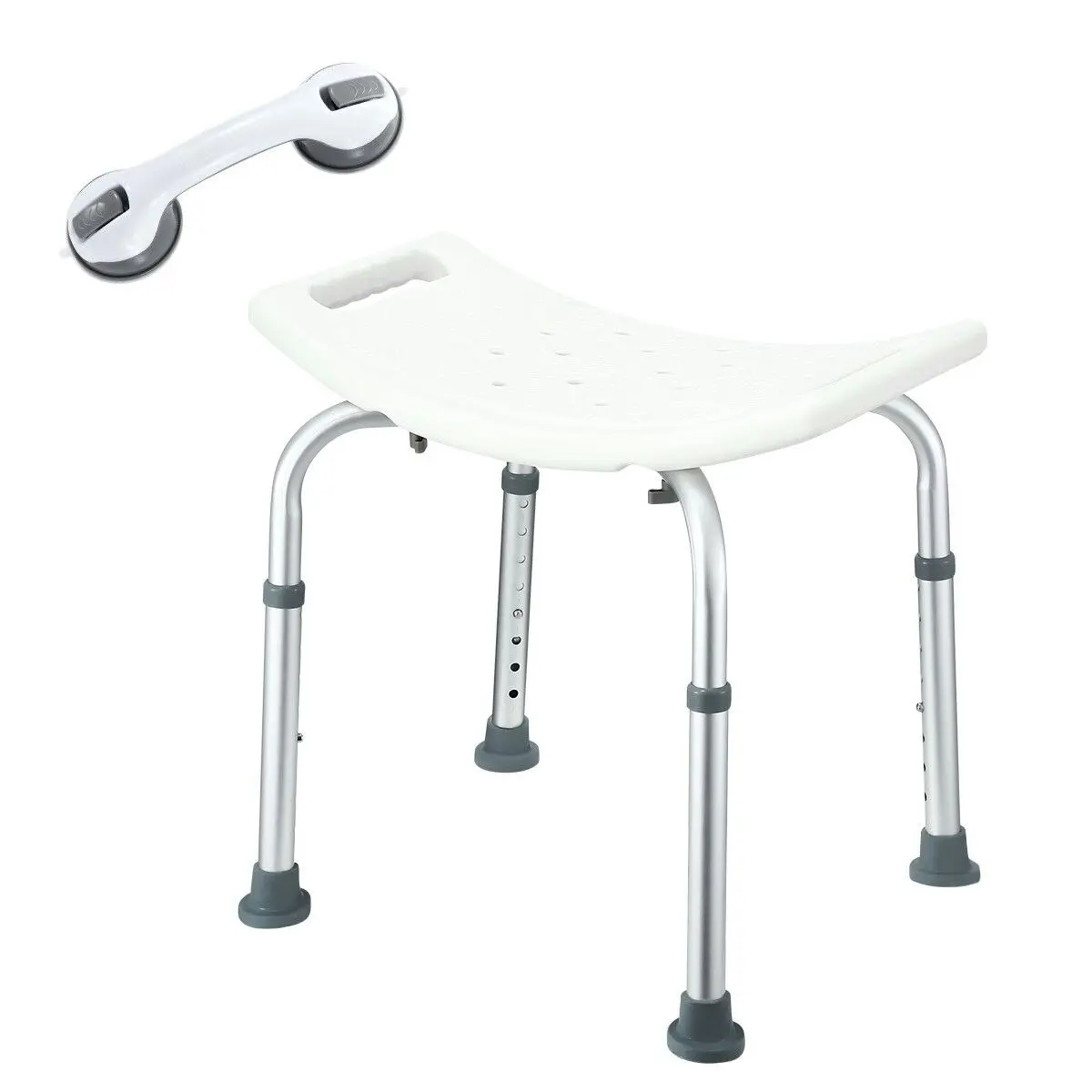 Ausway Adjustable Shower Chair Seat Bath Stool Bench with Assist Grab Bar Aid for Elderly Disabled