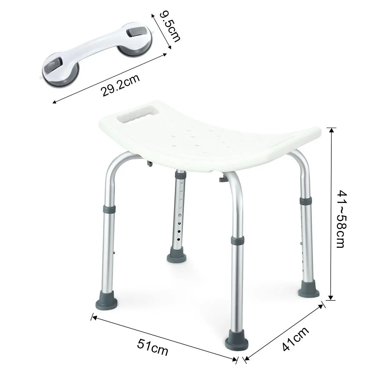 Ausway Adjustable Shower Chair Seat Bath Stool Bench with Assist Grab Bar Aid for Elderly Disabled