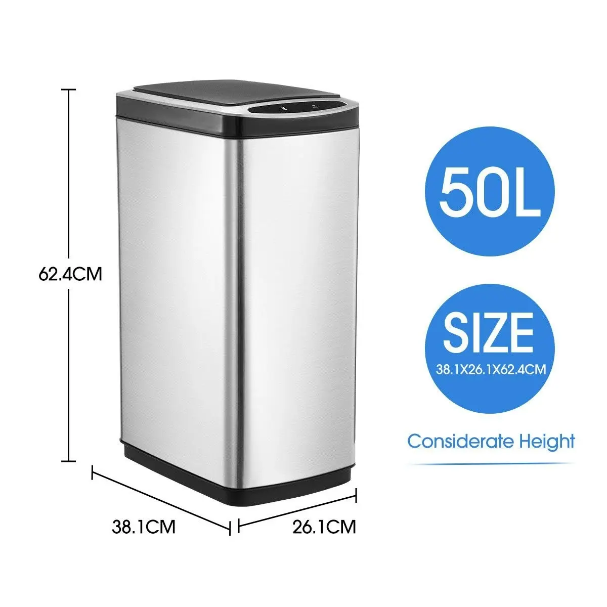 Maxkon 50L Smart Sensor Bin Kitchen Rubbish Recycling Bin Infrared Motion Sensor Trash Waste Bin