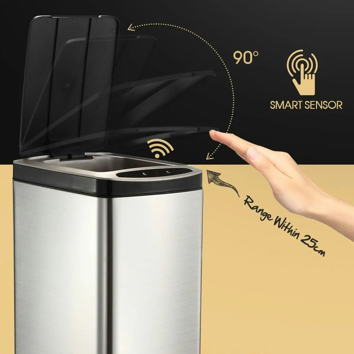 Maxkon 50L Smart Sensor Bin Kitchen Rubbish Recycling Bin Infrared Motion Sensor Trash Waste Bin