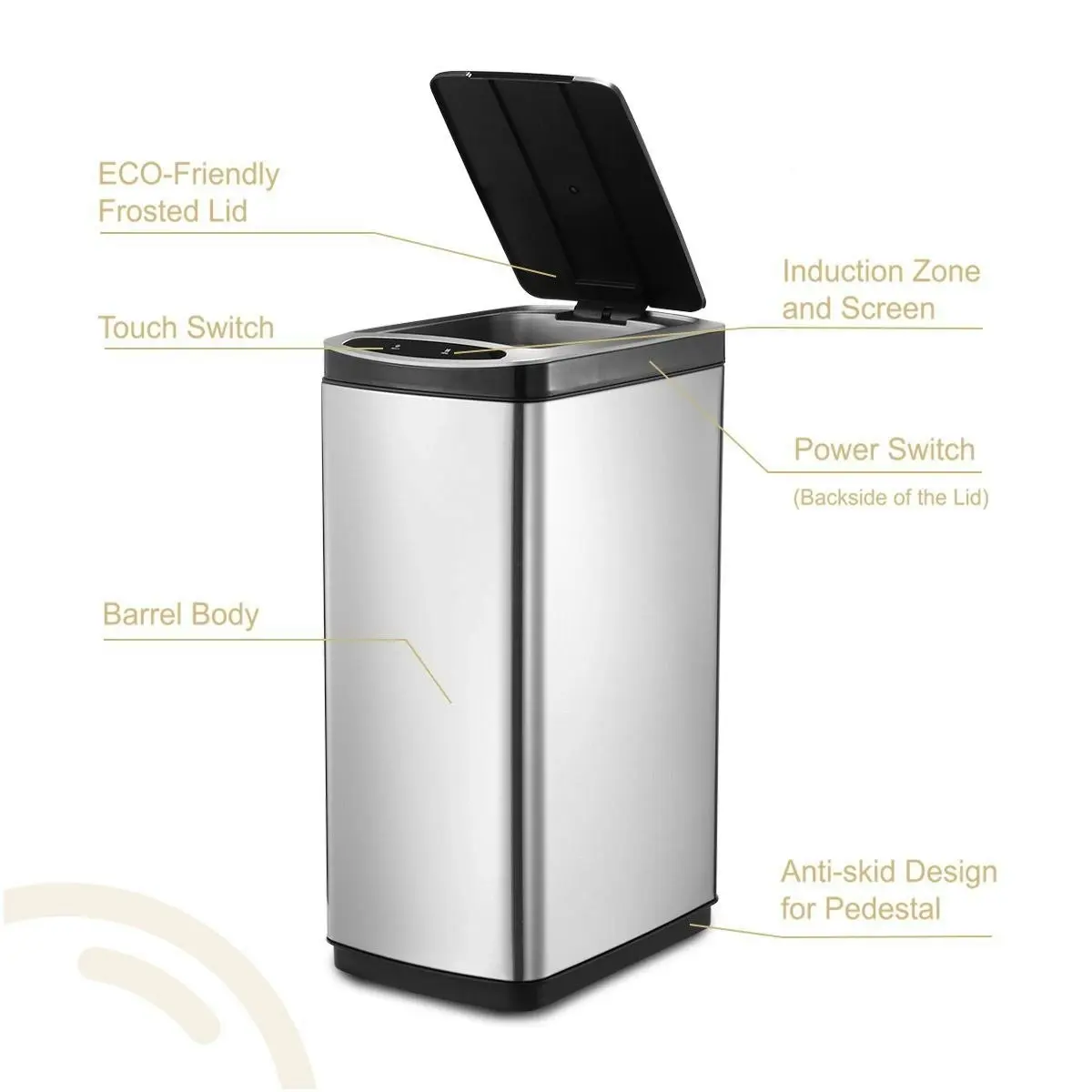 Maxkon 50L Smart Sensor Bin Kitchen Rubbish Recycling Bin Infrared Motion Sensor Trash Waste Bin