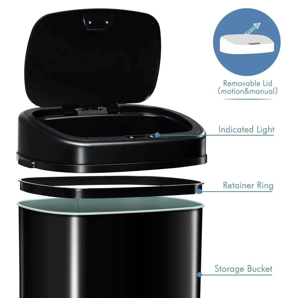 Maxkon 68L Intelligent Motion Sensor Touchless & Stainless Trash Bin Waste Can   Black