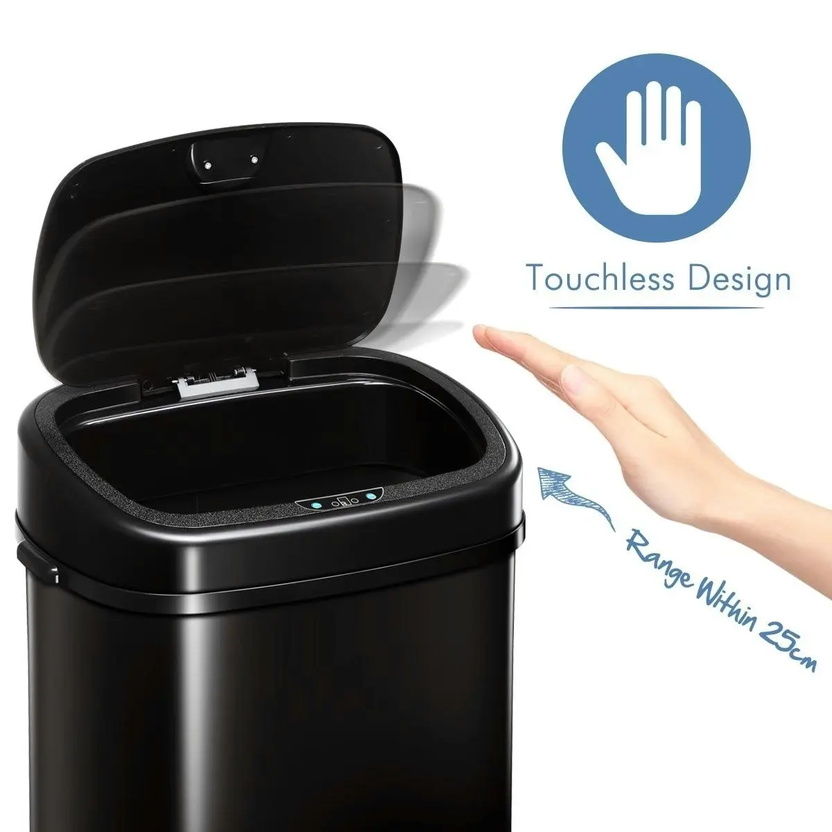 Maxkon 68L Intelligent Motion Sensor Touchless & Stainless Trash Bin Waste Can   Black