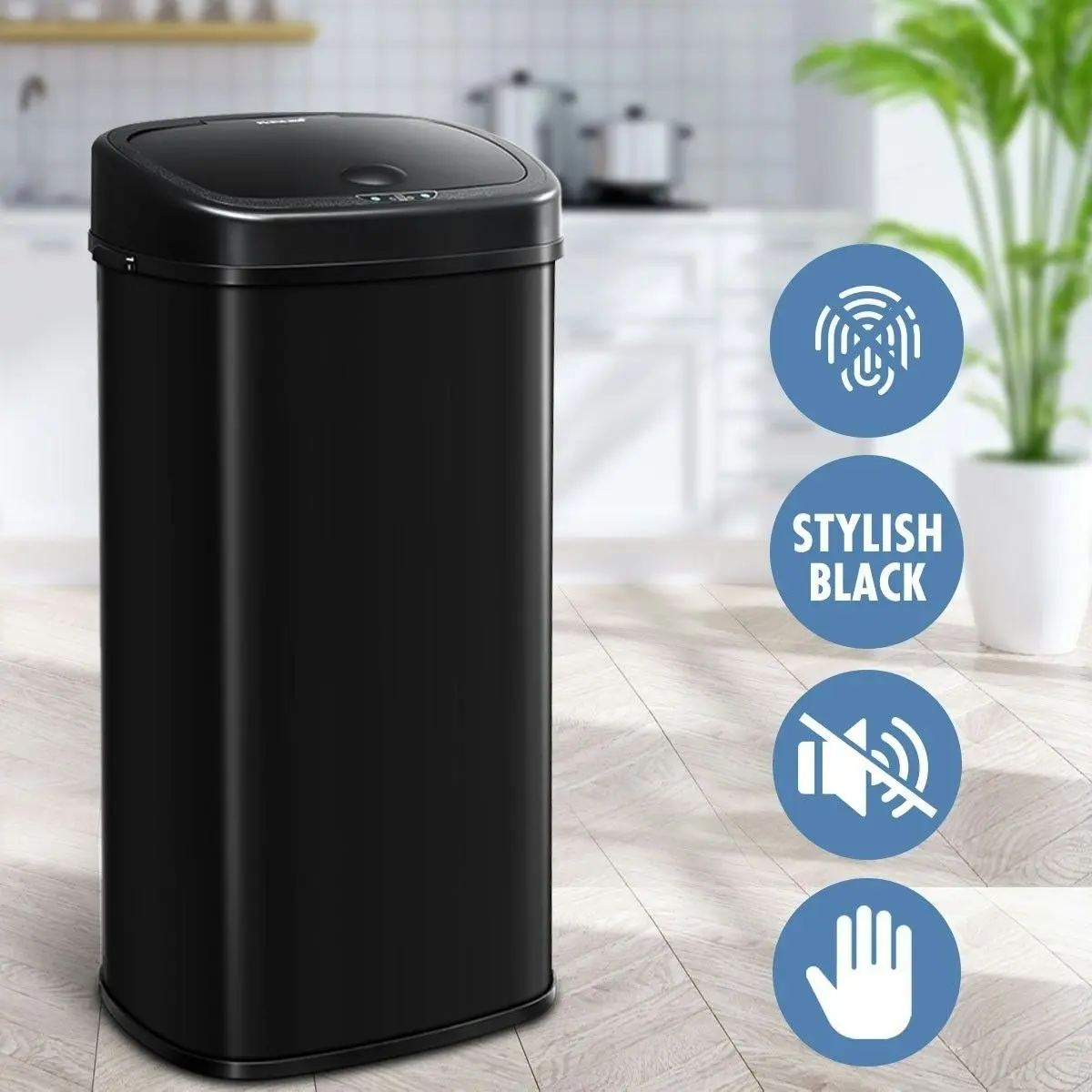 Maxkon 68L Intelligent Motion Sensor Touchless & Stainless Trash Bin Waste Can   Black