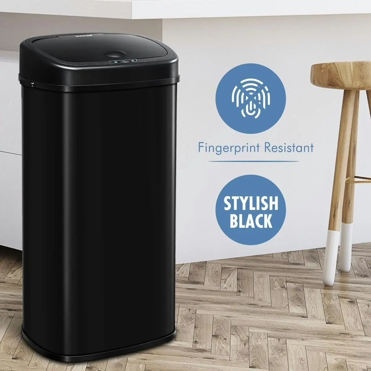 Maxkon 68L Intelligent Motion Sensor Touchless & Stainless Trash Bin Waste Can   Black