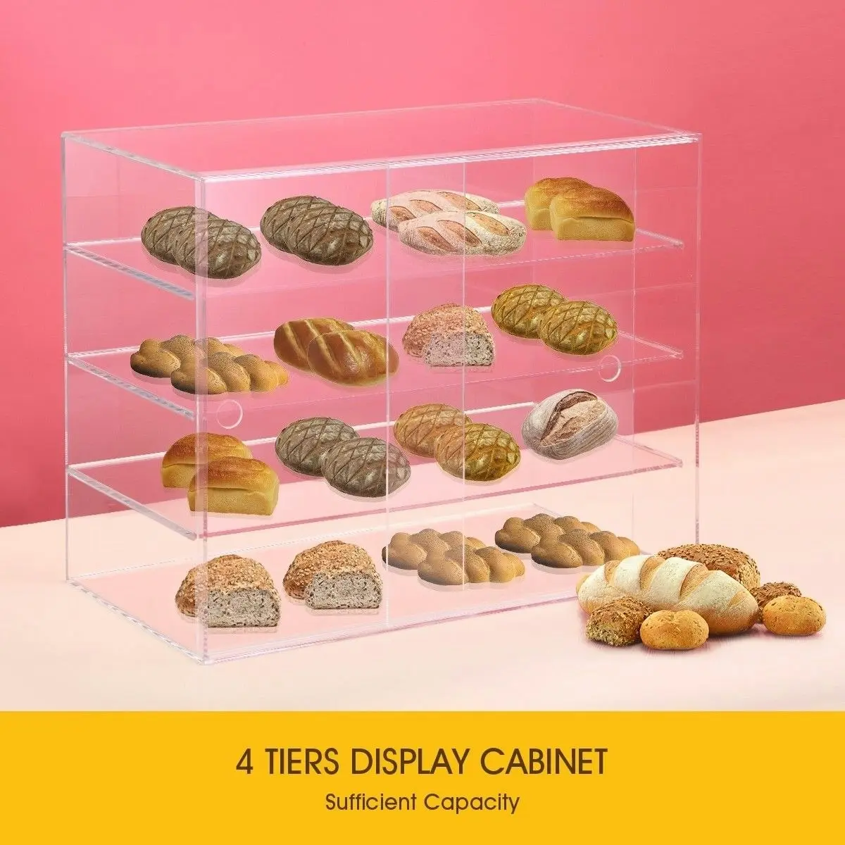 Ausway Large Acrylic Bakery Cake Display Cabinet Donuts Cupcake Pastries 4-Tier  5mm Thick