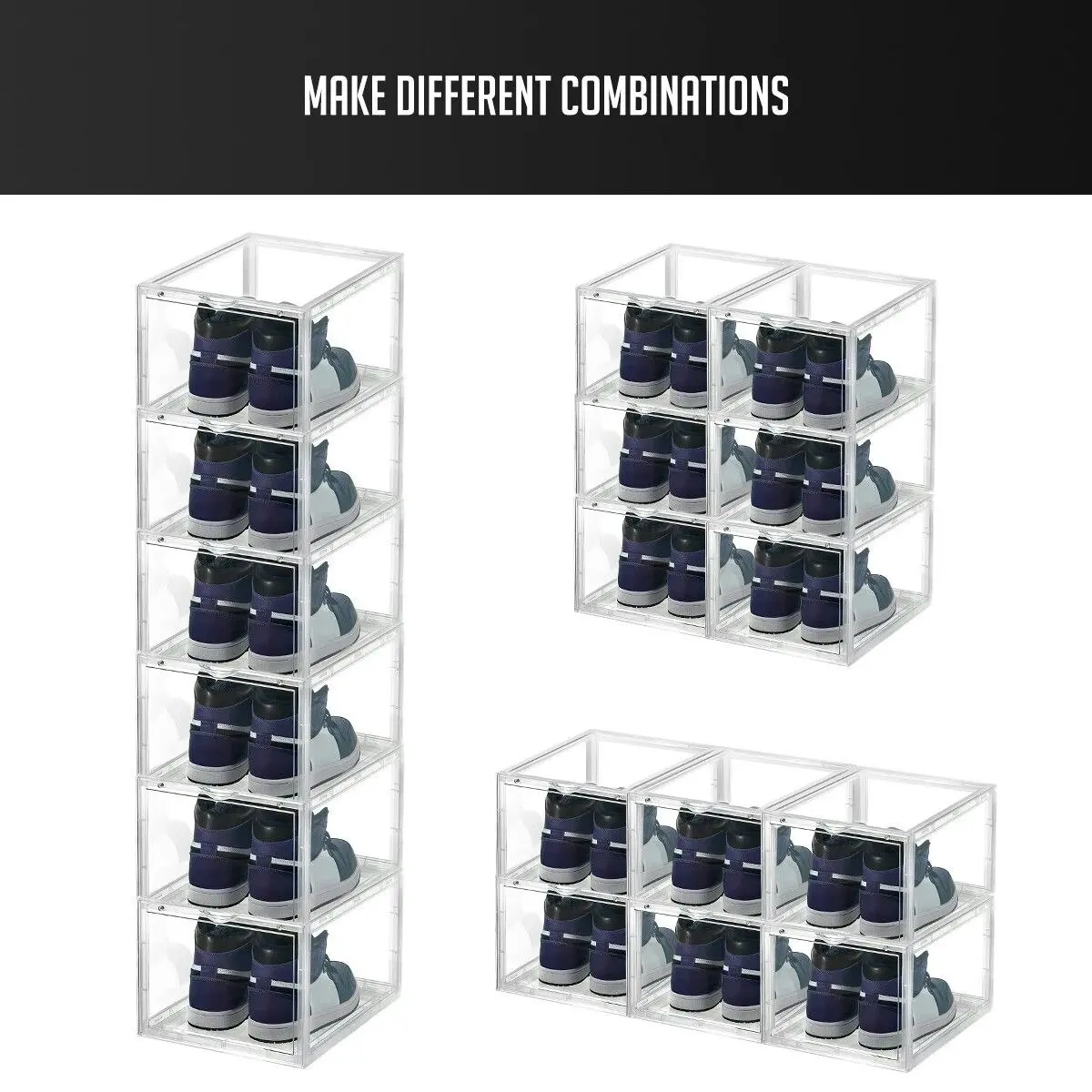 Ausway 6PCS Shoe Storage Box Sneaker Display Cases ABS Plastic Boxes Stackable Organiser Transparent