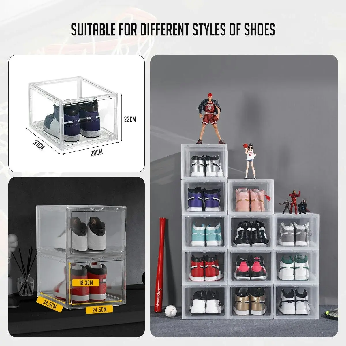 Ausway 6PCS Shoe Storage Box Sneaker Display Cases ABS Plastic Boxes Stackable Organiser Transparent