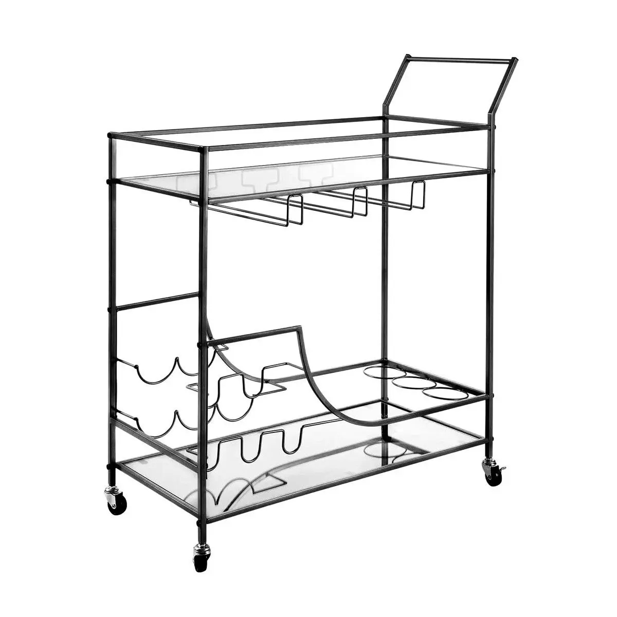 Ausway Black Bar Cart Drinks Trolley Coffee Tea Wine Kitchen Serving Rack Wine Holders Hooks Rack Curtain Wall Mirror Shelves