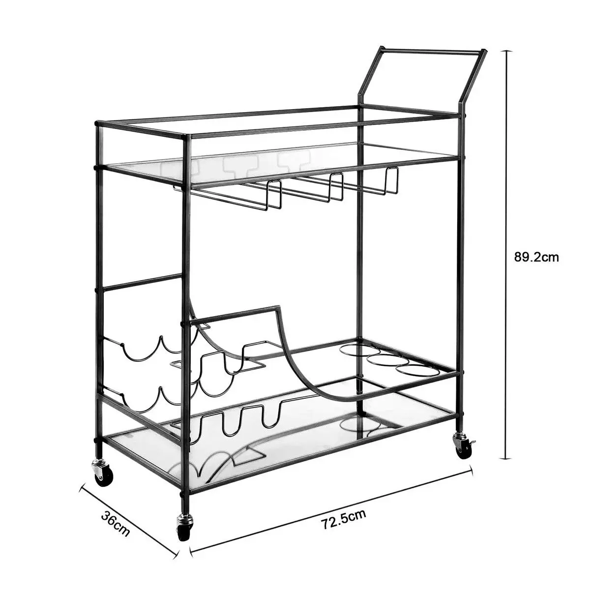 Ausway Black Bar Cart Drinks Trolley Coffee Tea Wine Kitchen Serving Rack Wine Holders Hooks Rack Curtain Wall Mirror Shelves