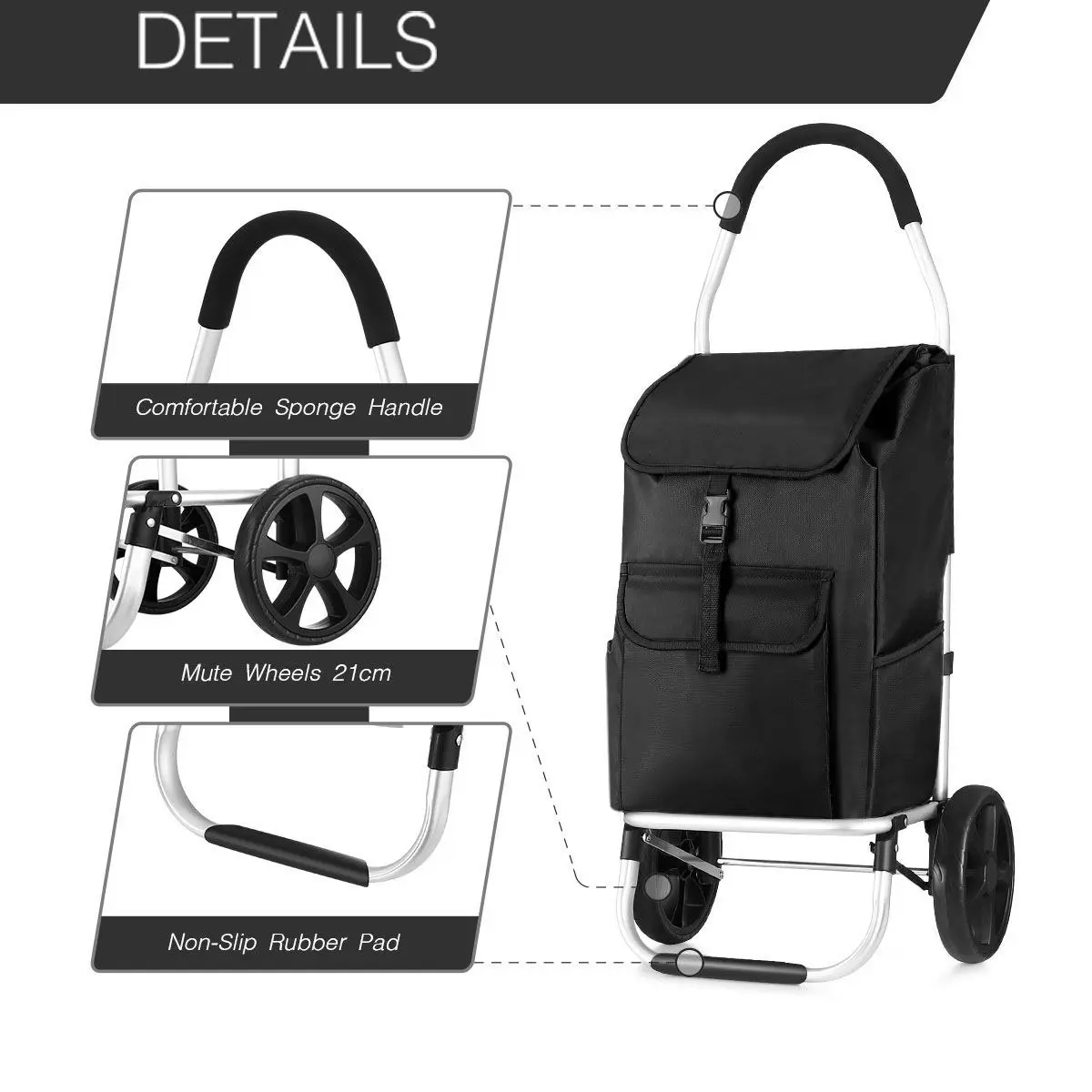 Ausway Foldable Aluminium Shopping Cart Trolley Bag Dolly w/ Wheels Black