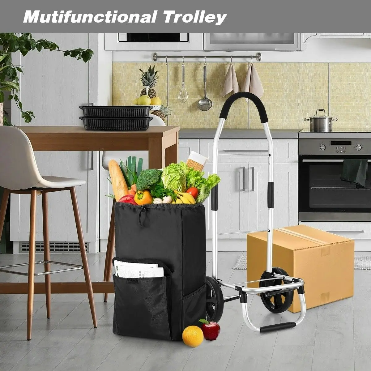 Ausway Foldable Aluminium Shopping Cart Trolley Bag Dolly w/ Wheels Black