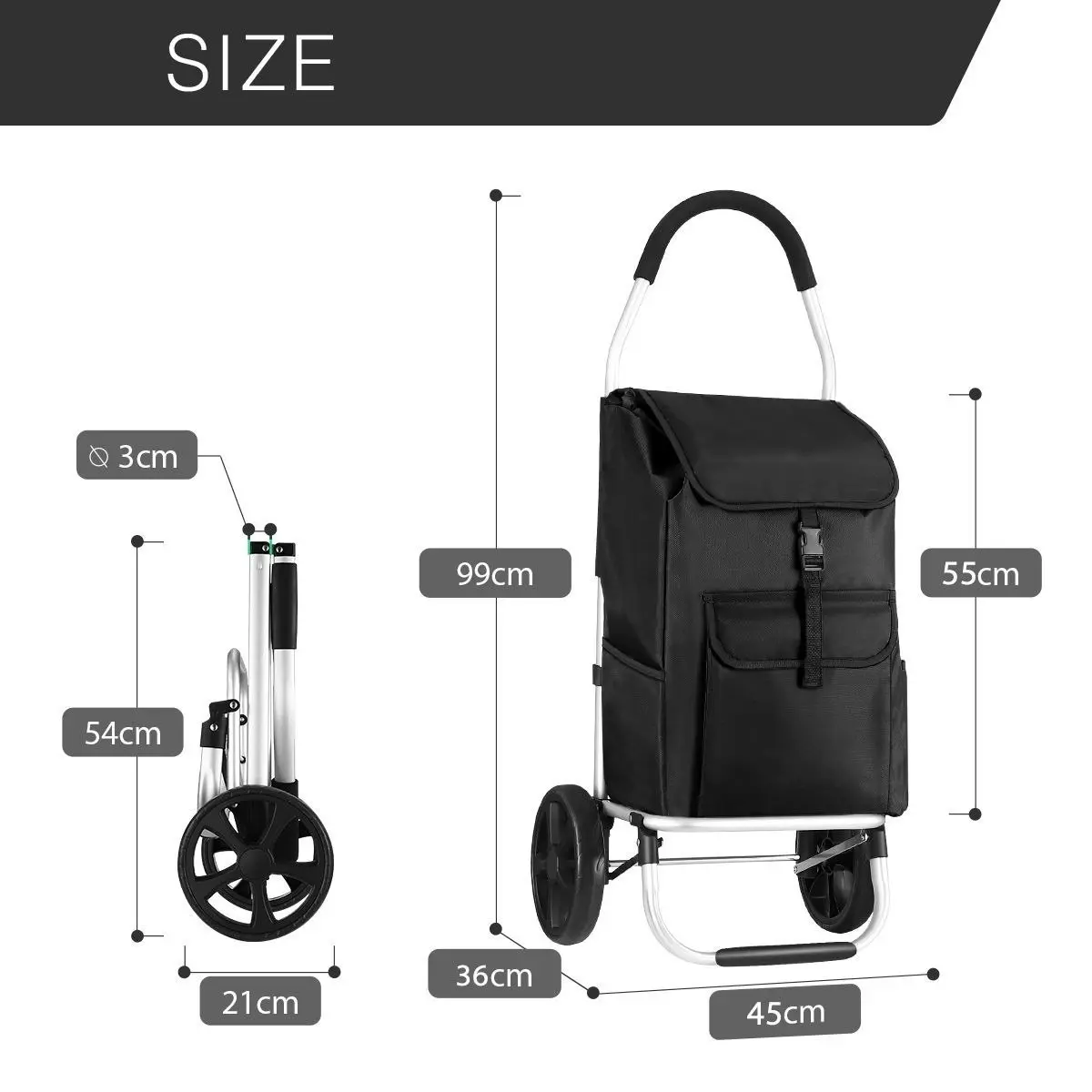 Ausway Foldable Aluminium Shopping Cart Trolley Bag Dolly w/ Wheels Black