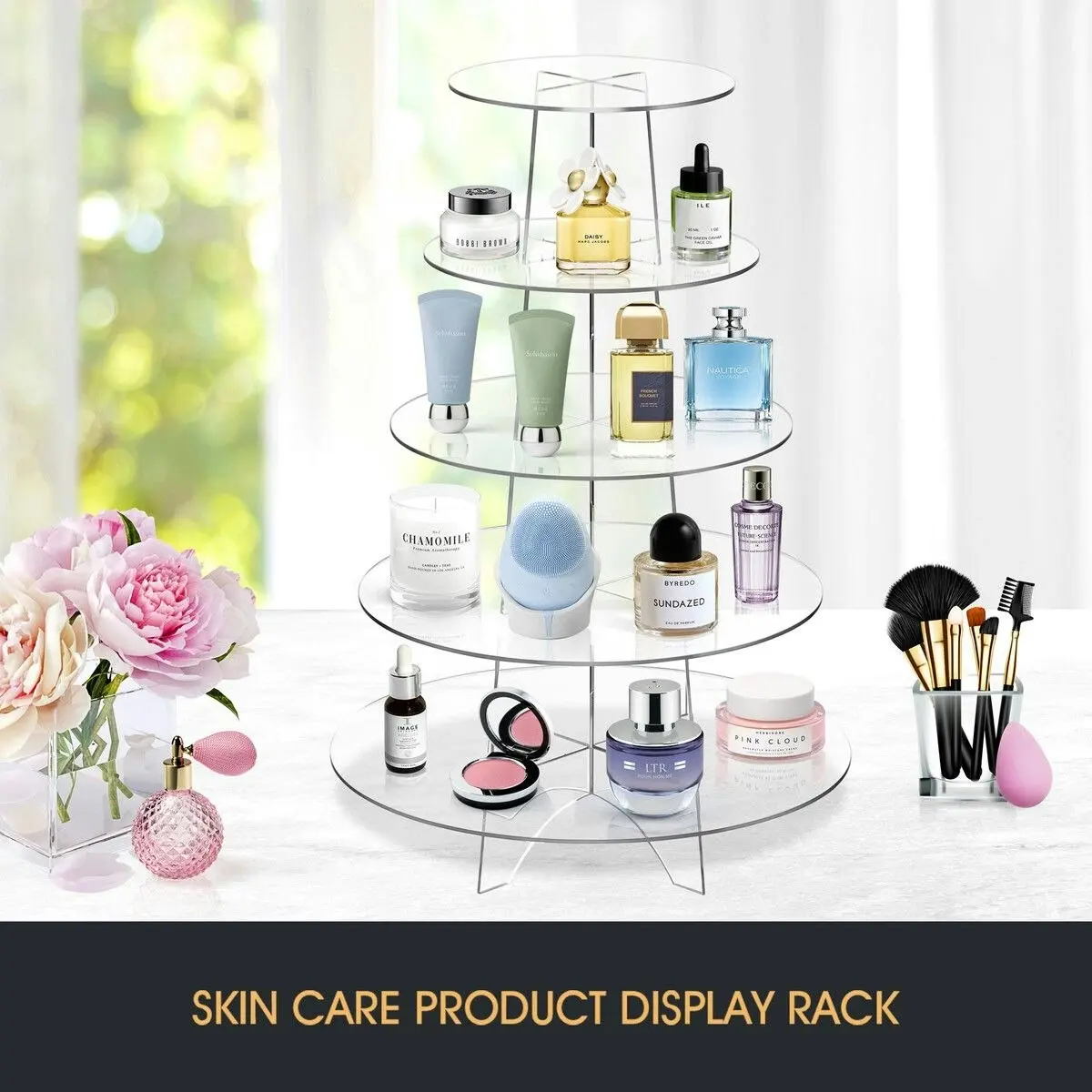 Ausway Acrylic Cupcake Stand 5 Tier Display Shelf Tower Unit Bakery Cake Donut Model Pastry Holder Round Clear for Wedding Party