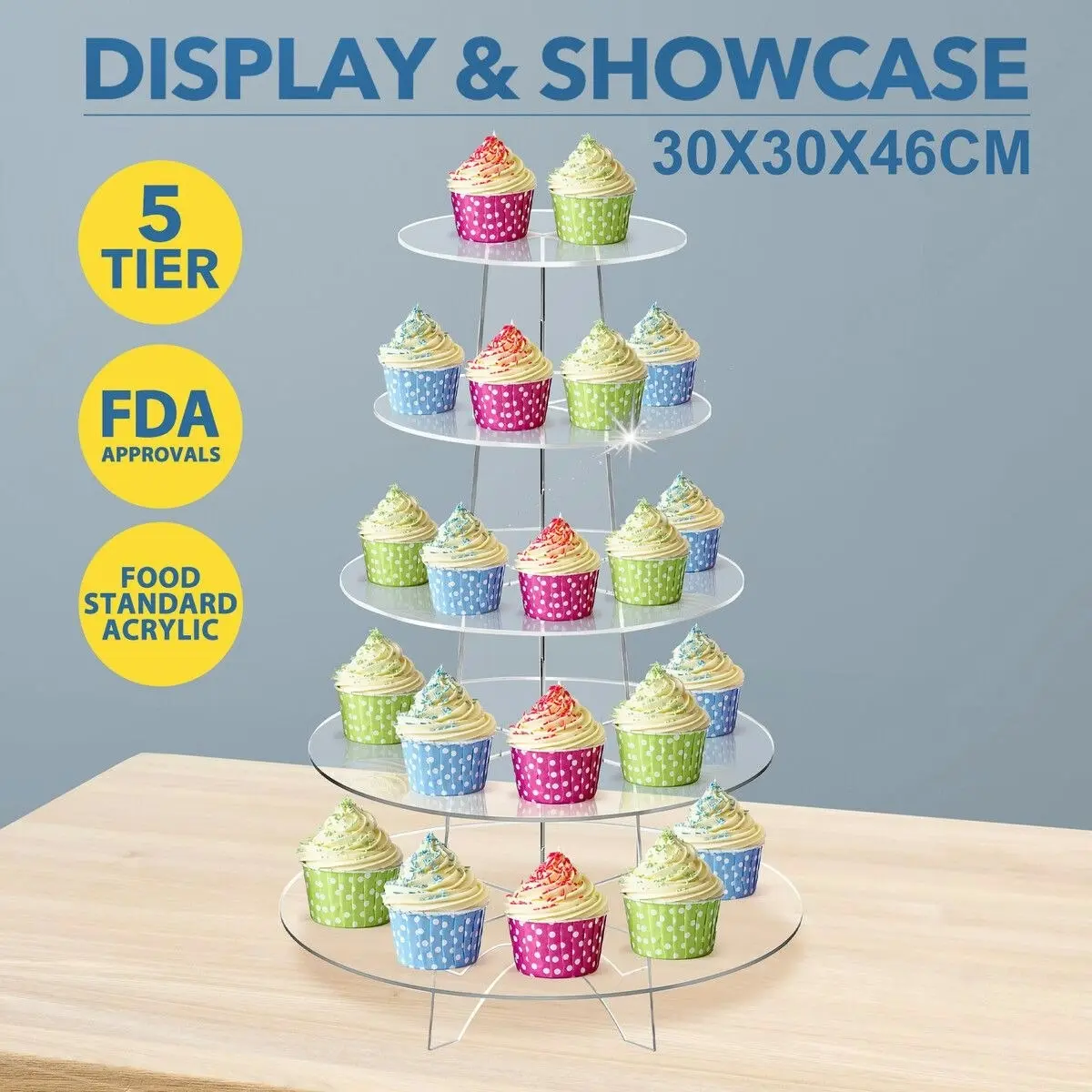 Ausway Acrylic Cupcake Stand 5 Tier Display Shelf Tower Unit Bakery Cake Donut Model Pastry Holder Round Clear for Wedding Party