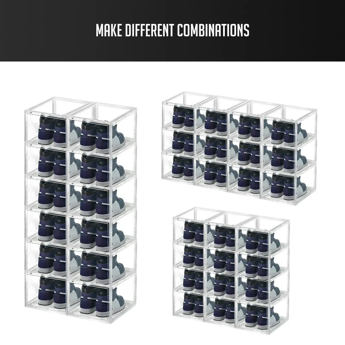 Ausway 12PCS Shoe Storage Box Sneaker Display Cases ABS Plastic Boxes Stackable Organiser Transparent