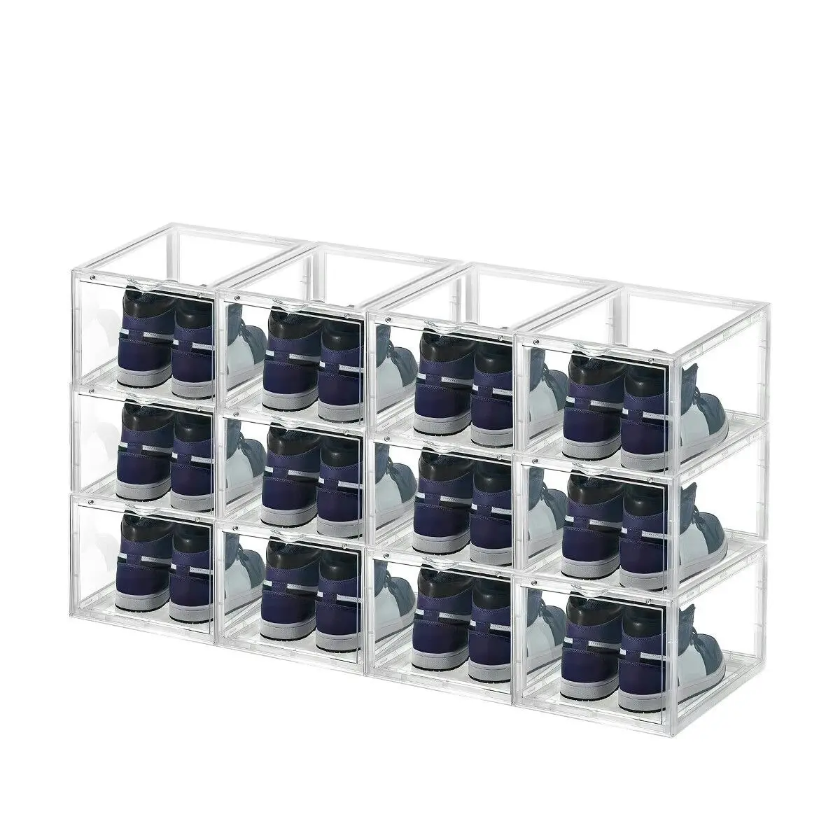 Ausway 12PCS Shoe Storage Box Sneaker Display Cases ABS Plastic Boxes Stackable Organiser Transparent