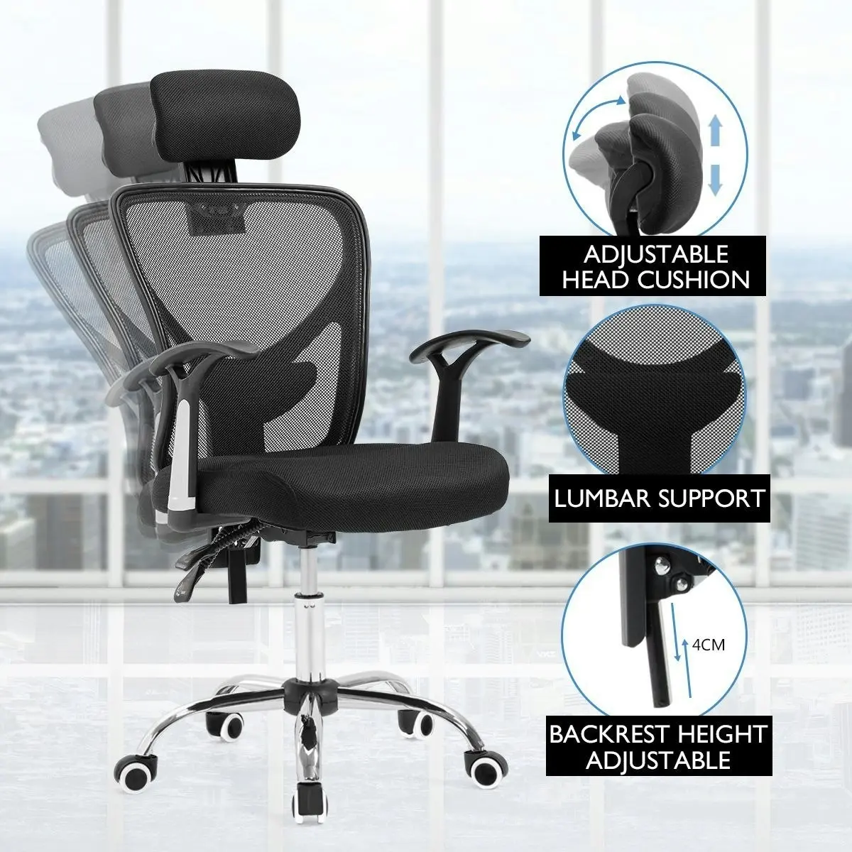 Neader Reclining Mesh Ergonomic office computer chair   Black