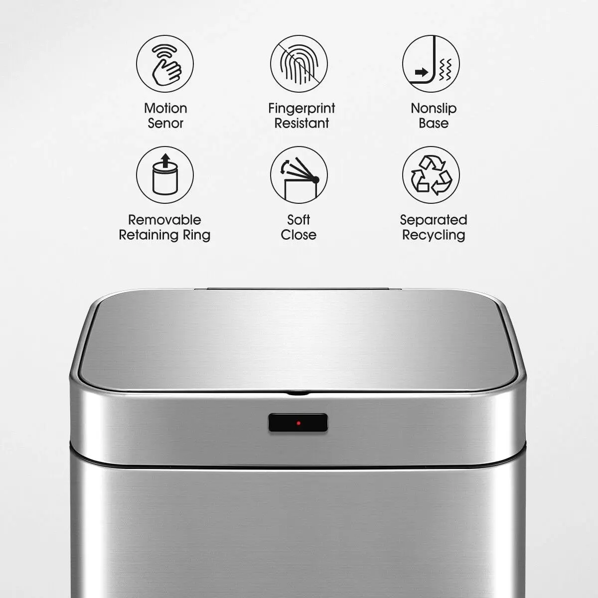 Ausway 80L Dual Rubbish Bin Sensor Recycling Kitchen Waste Trash Garbage Can Stainless Steel Silver