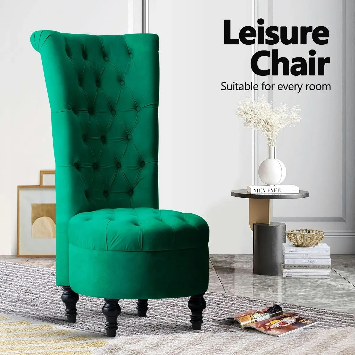 LUXSUITE  Velvet Accent Chair Lounge Bedroom Living Room Occasional Single Sofa Dressing Chair Armless High Back Green