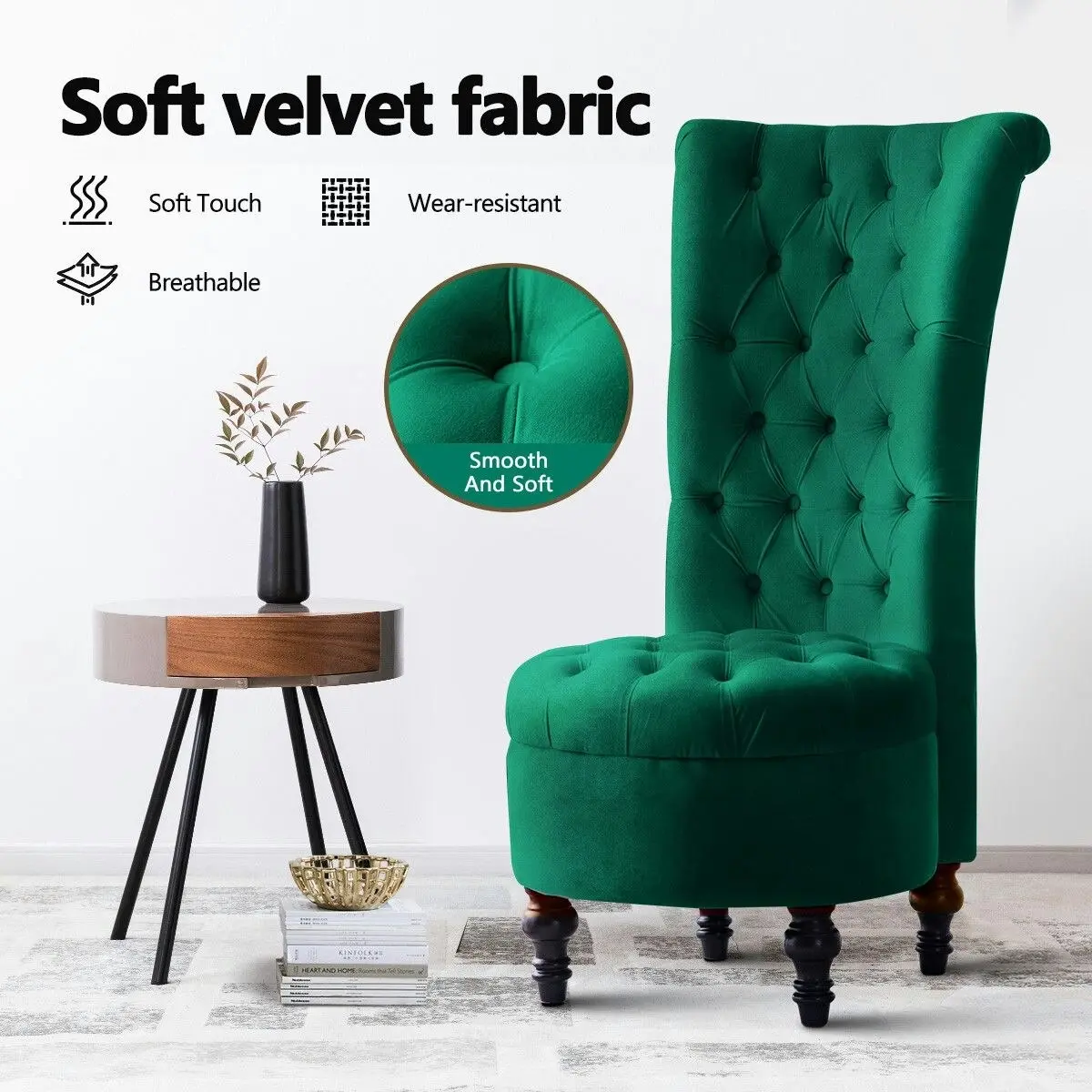 LUXSUITE  Velvet Accent Chair Lounge Bedroom Living Room Occasional Single Sofa Dressing Chair Armless High Back Green