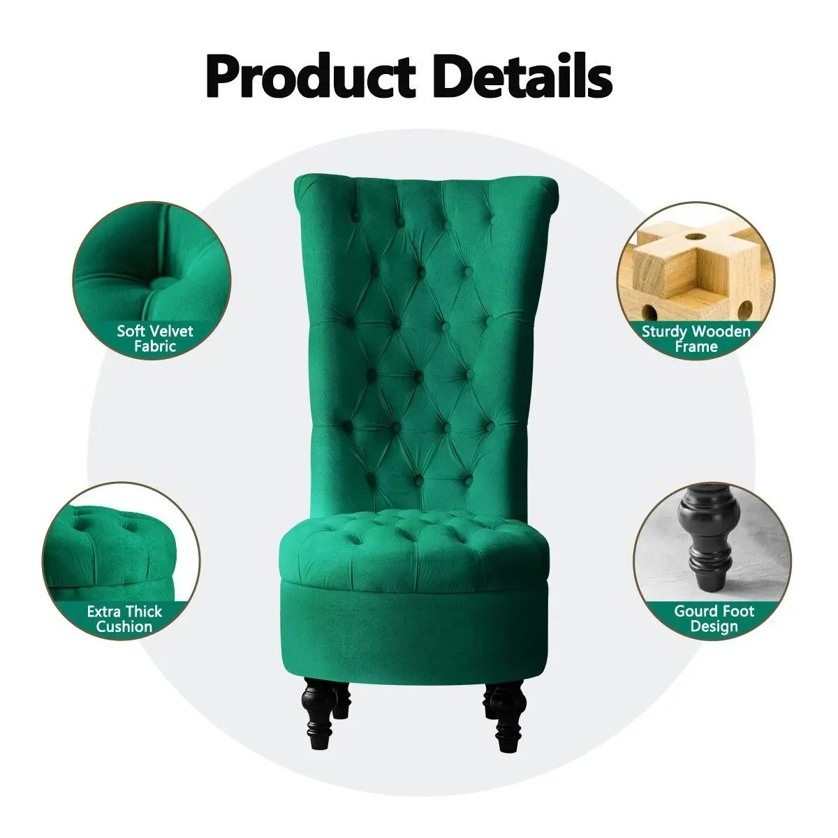 LUXSUITE  Velvet Accent Chair Lounge Bedroom Living Room Occasional Single Sofa Dressing Chair Armless High Back Green