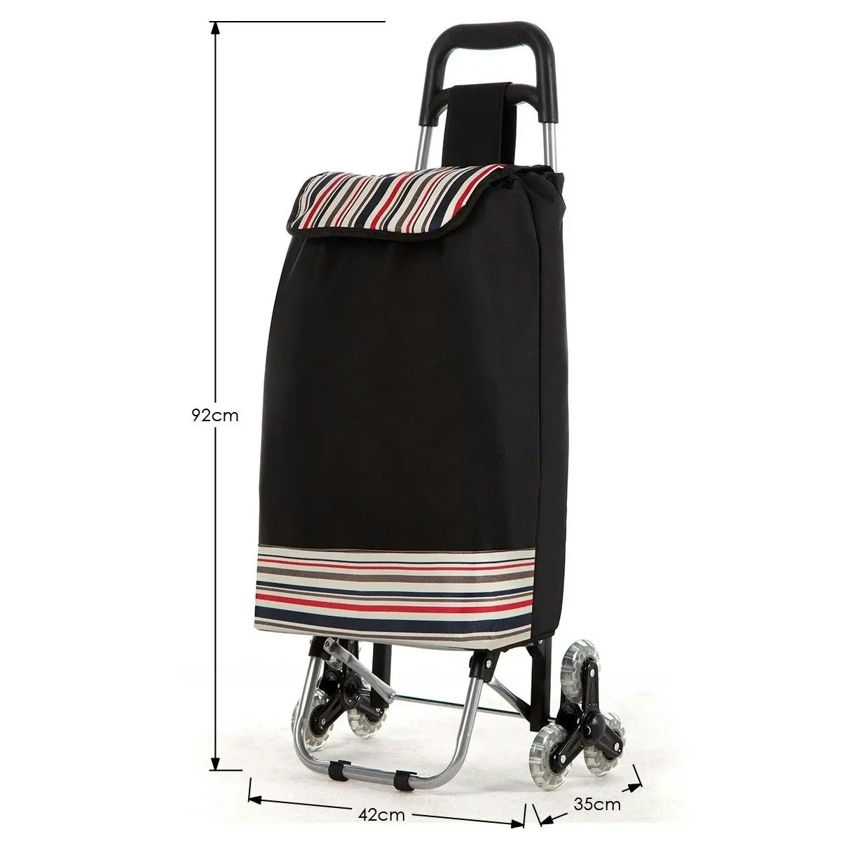 Ausway Multi Terrain Aluminium Shopping Trolley Foldable Cart Waterproof Nylon Bag Tri-Wheel Black