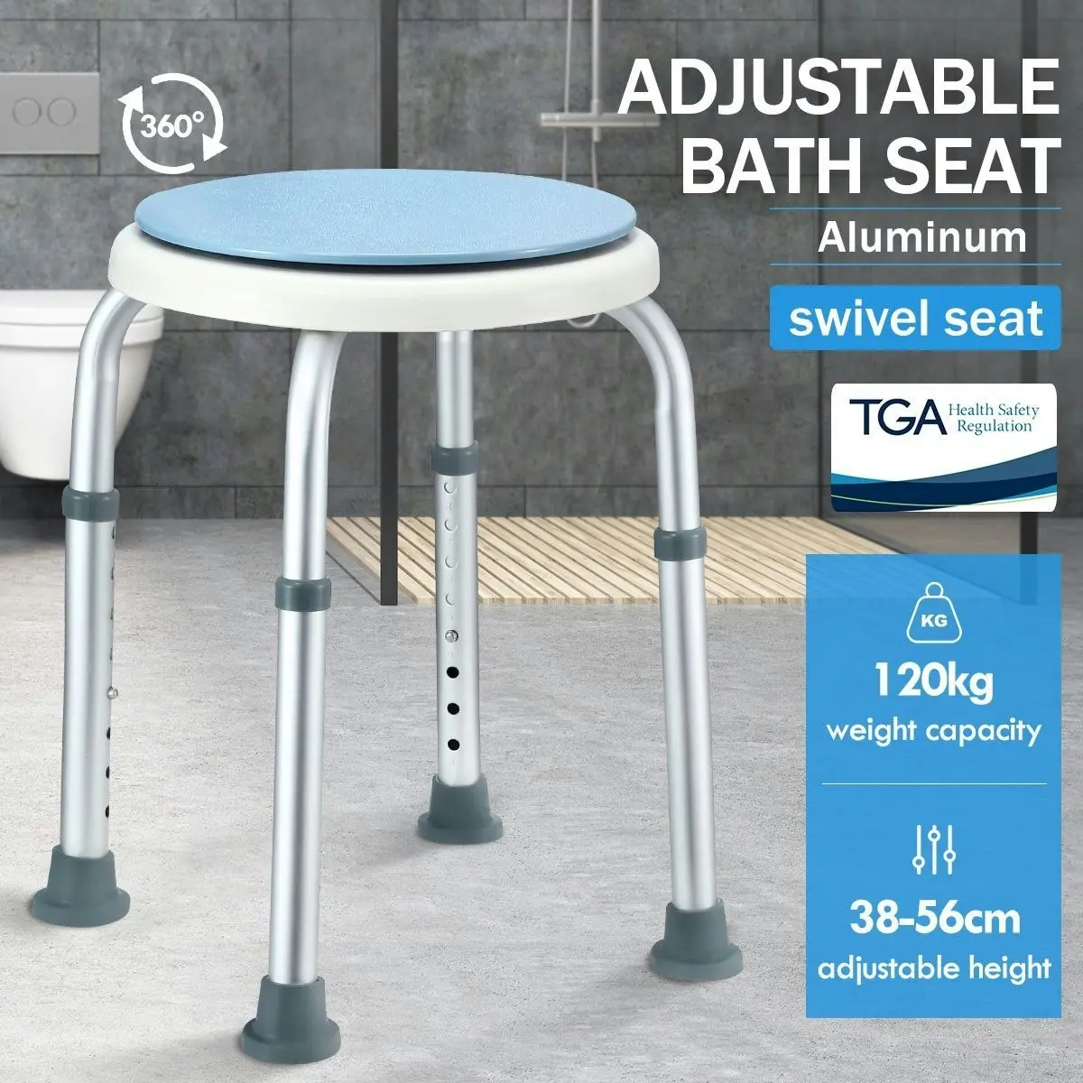 Ausway Swivel Shower Chair Seat Adjustable Bath Stool Bench