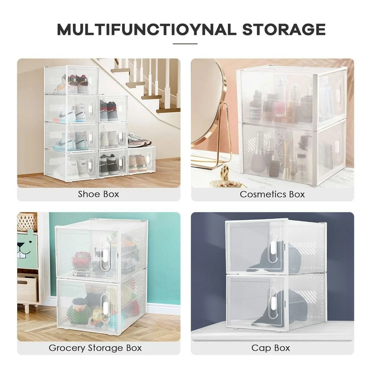 Ausway 12PCS Shoe Storage Box Sneaker Display Case Clear Plastic Boxes Extra Large Stackable Organiser