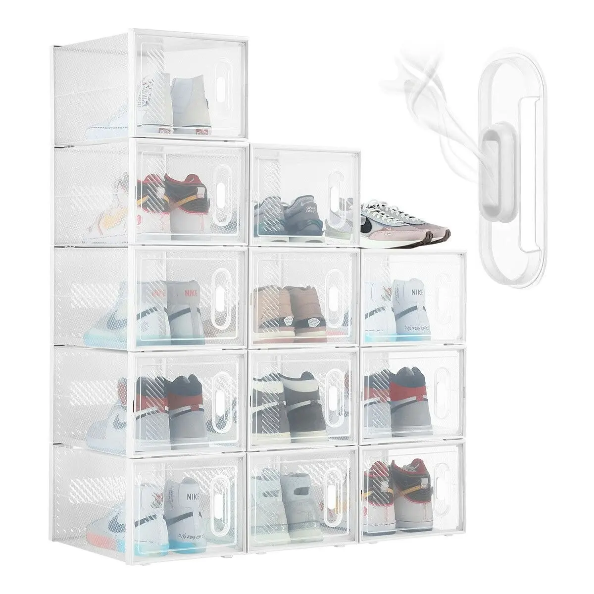 Ausway 12PCS Shoe Storage Box Sneaker Display Case Clear Plastic Boxes Extra Large Stackable Organiser