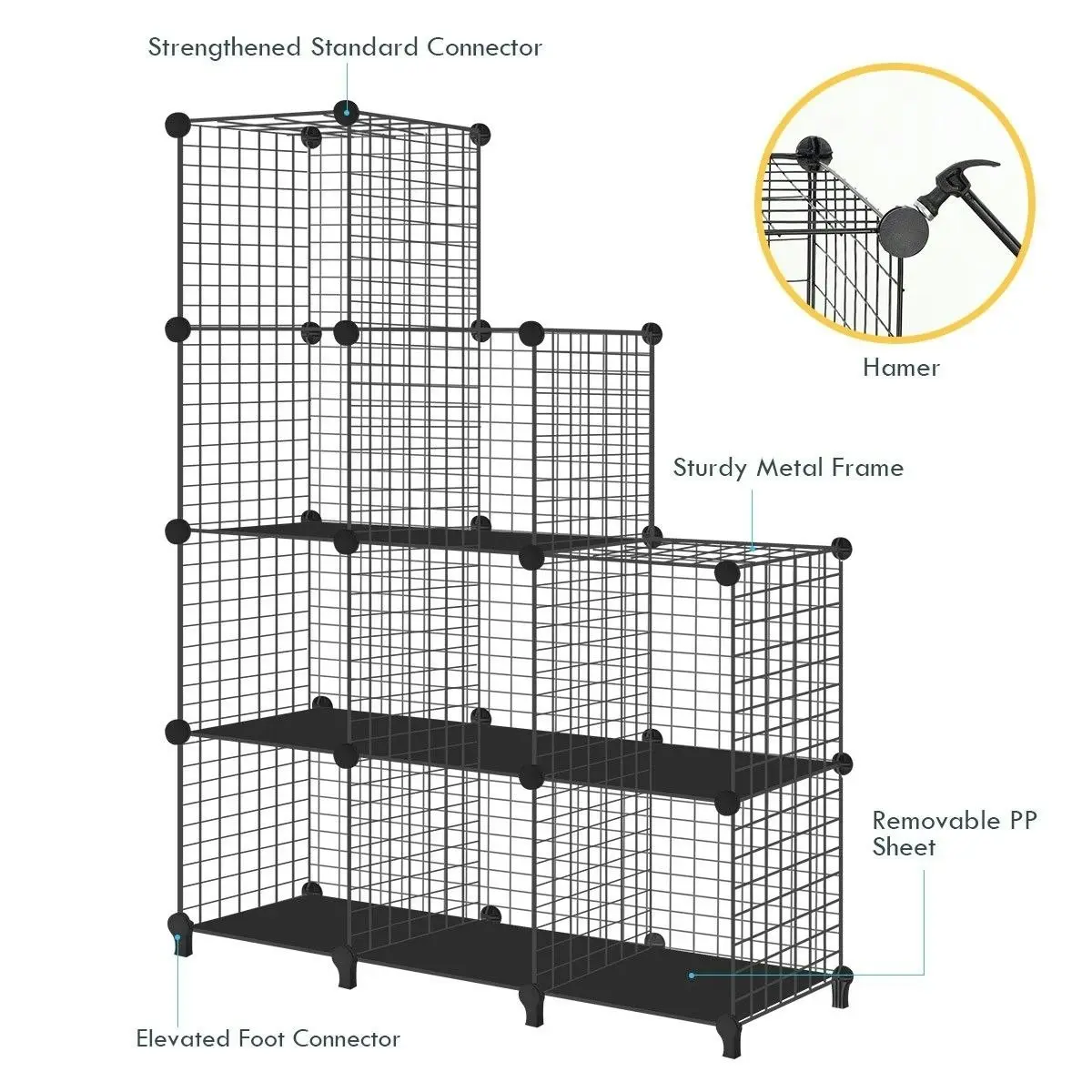 Ausway DIY Metal Wire Cube Storage 12 Cubes Modular Storage Shelf Closet Black