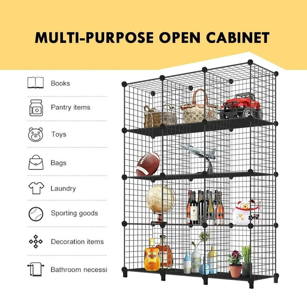 Ausway DIY Metal Wire Cube Storage 12 Cubes Modular Storage Shelf Closet Black