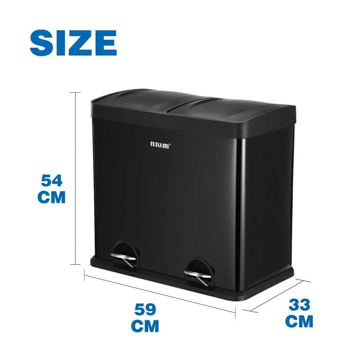 Maxkon 48L Dual Compartment Pedal Bin Kitchen Recycling Waste Bins Coated Steel Black