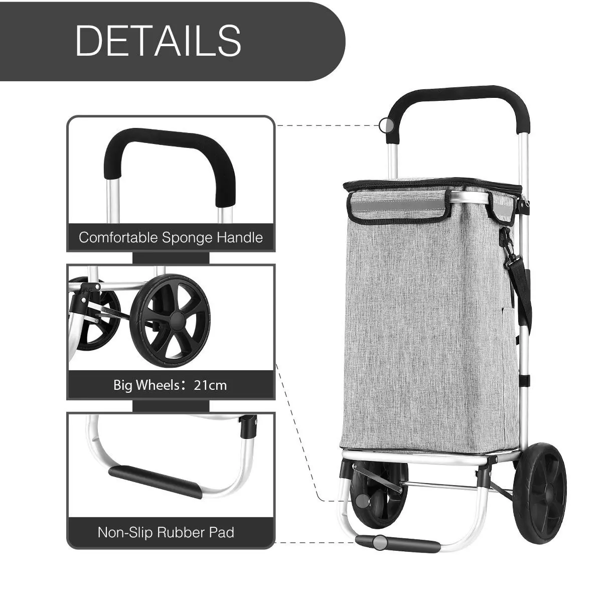 Ausway Shopping Cart Foldable Trolley Grocery Bag Waterproof Aluminium Trolley Grey