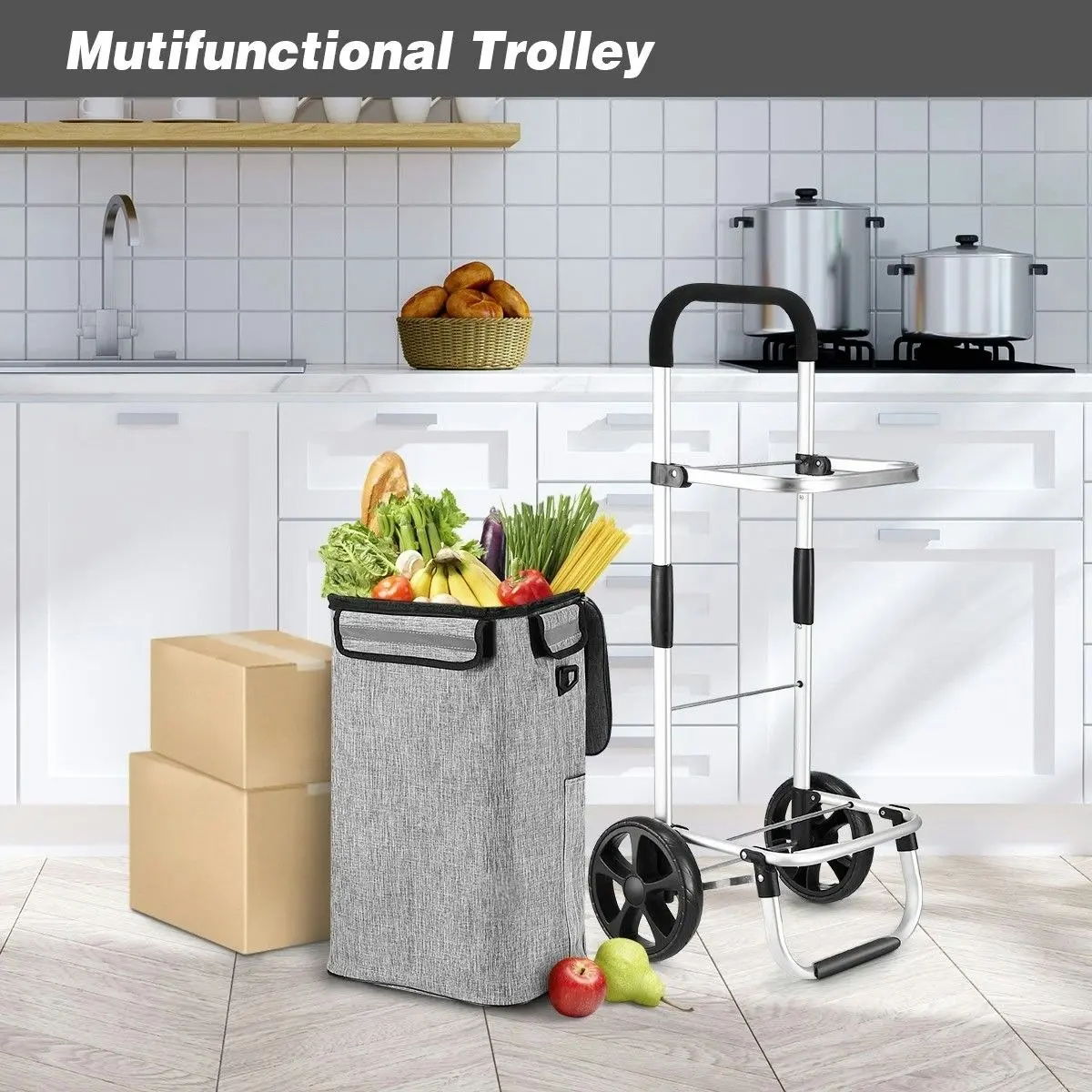 Ausway Shopping Cart Foldable Trolley Grocery Bag Waterproof Aluminium Trolley Grey