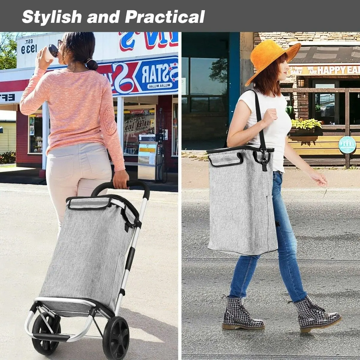 Ausway Shopping Cart Foldable Trolley Grocery Bag Waterproof Aluminium Trolley Grey