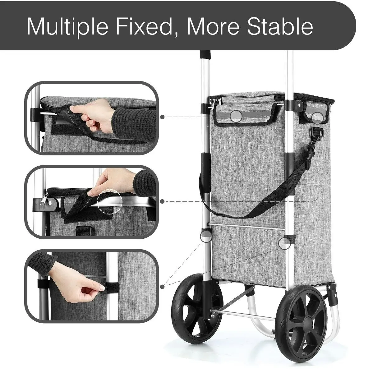 Ausway Shopping Cart Foldable Trolley Grocery Bag Waterproof Aluminium Trolley Grey