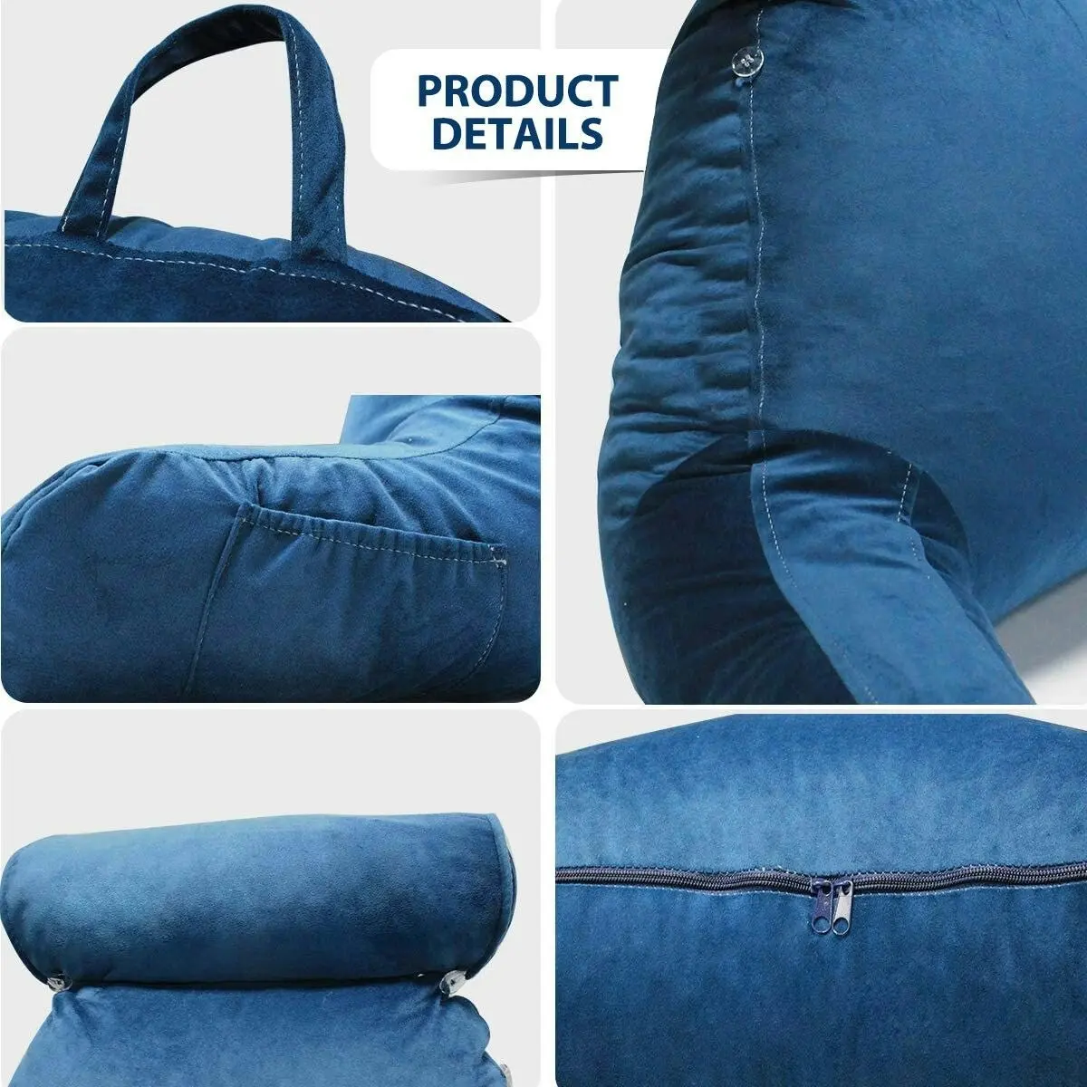 Ausway Husband Pillow Bed Reading Cushion Backrest Detachable Neck Roll Shredded Memory Foam Navy Blue