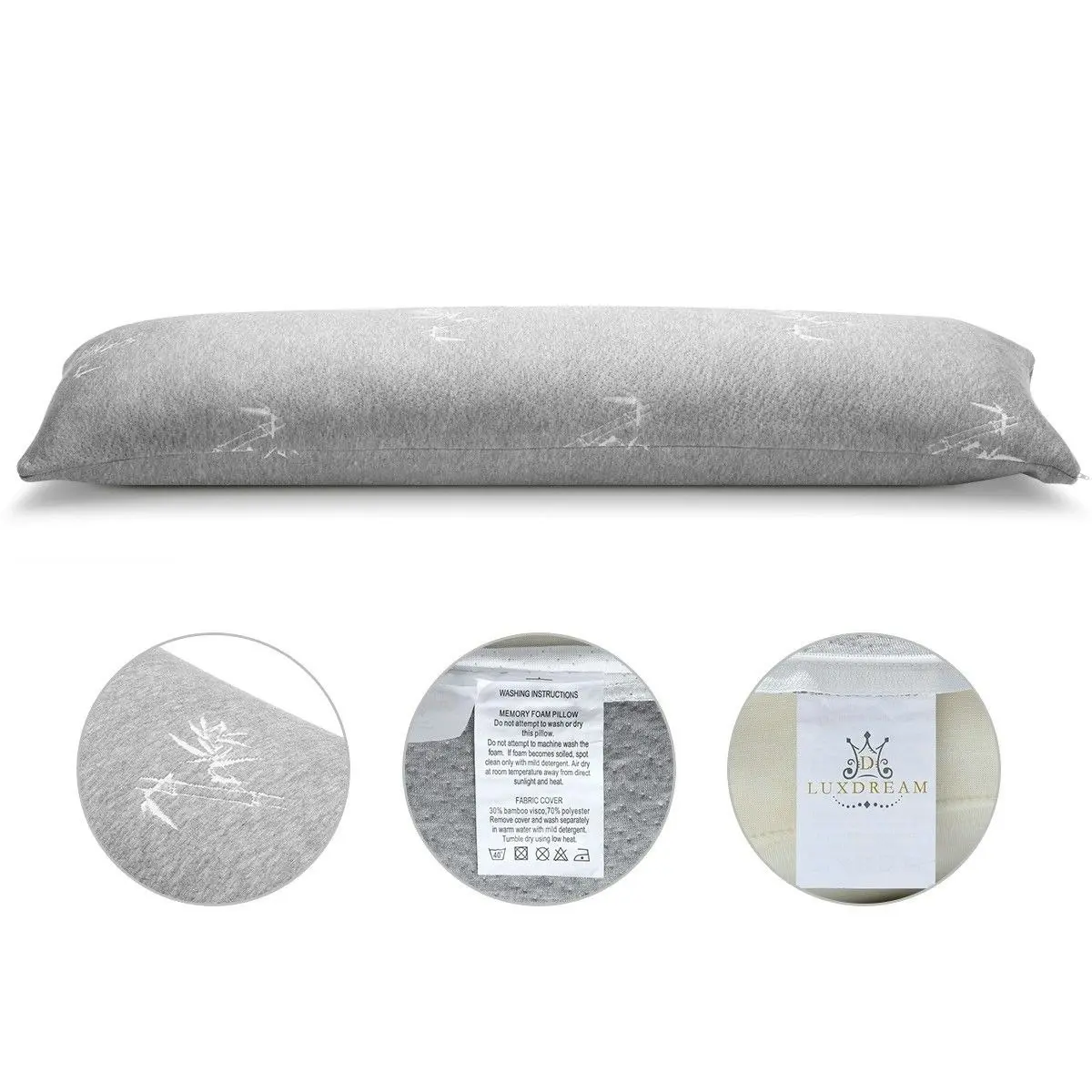 Luxdream  Shredded Memory Foam Body Pillow Support Long Pillow with Bamboo Cover