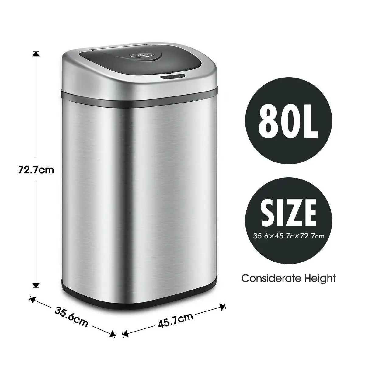 Maxkon 80L Sensor Dustbin Recycle Bin Automatic Rubbish Kitchen Waste Trash Can Stainless Steel