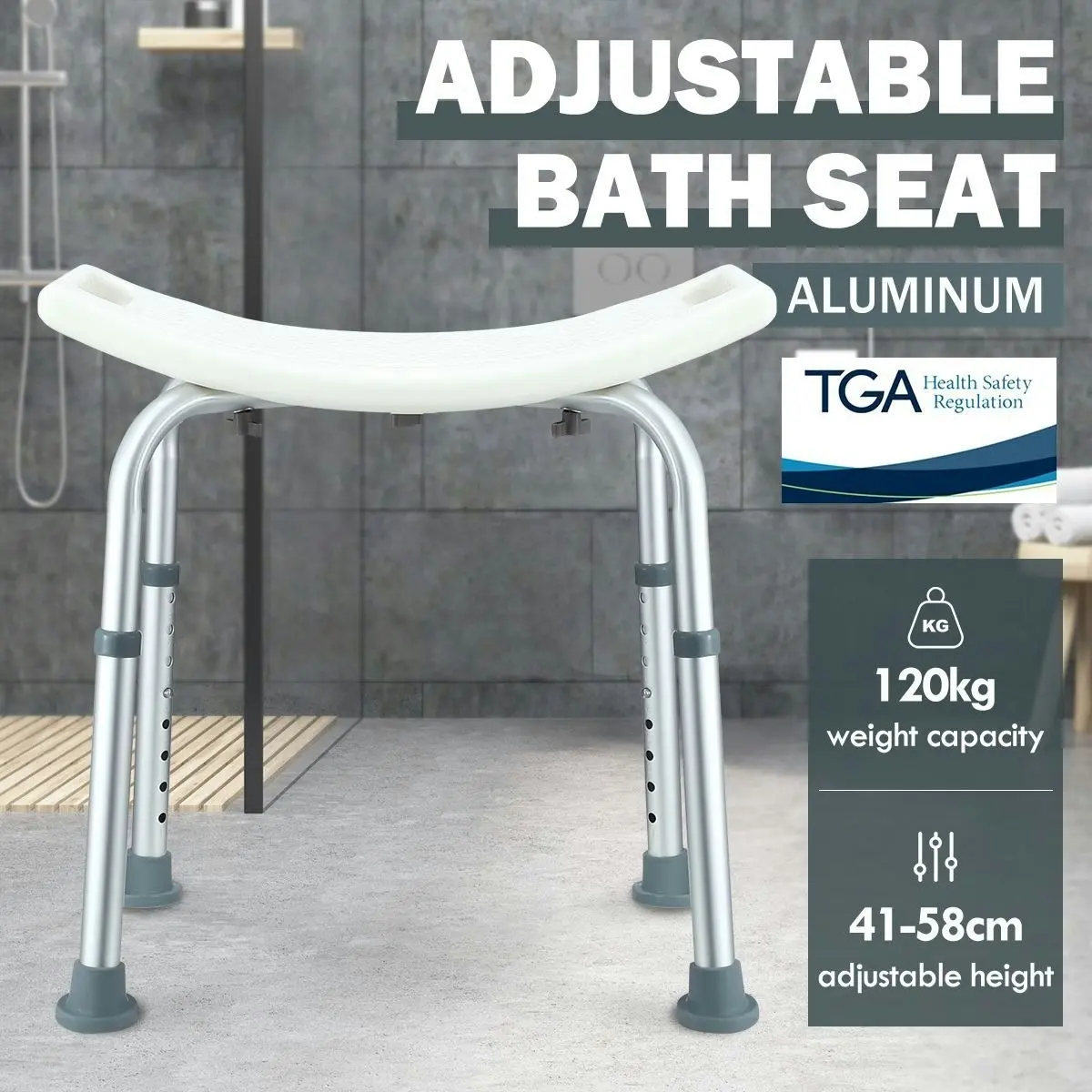 Ausway Adjustable Shower Chair Bath Tub Seat Bench for Elderly Disabled with Handles