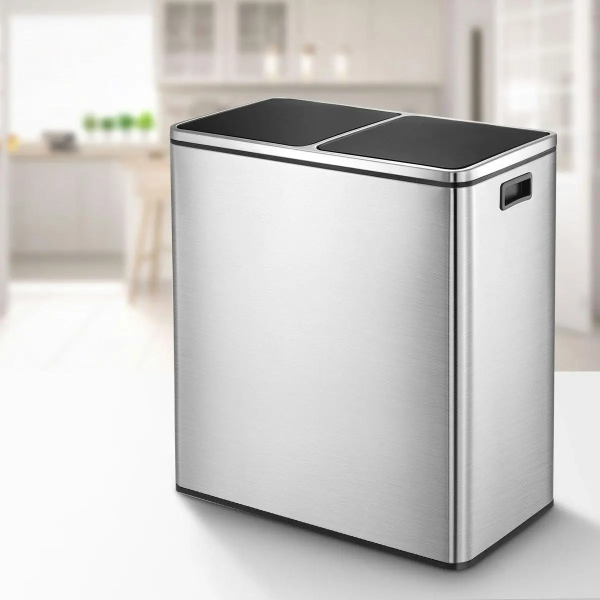 Maxkon 60L Dual Compartment Dustbin Stainless Steel Kitchen Garbage Rubbish Bin with Pedals