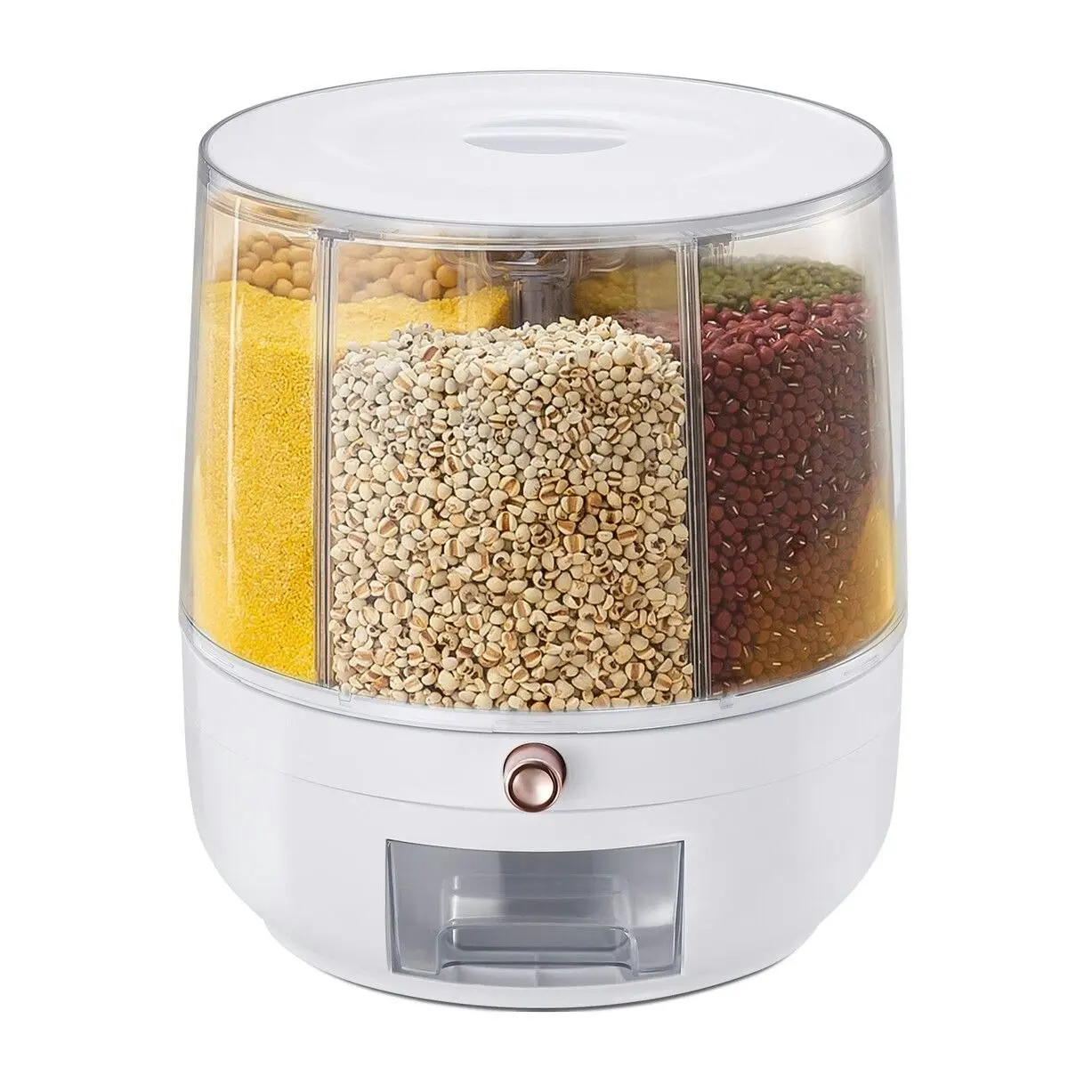 Ausway Cereal Rice Box Dispenser Rotating Dry Food Storage Container Bin Grain Flour Candy Snack 6 Grids Measuring Cup 10kg