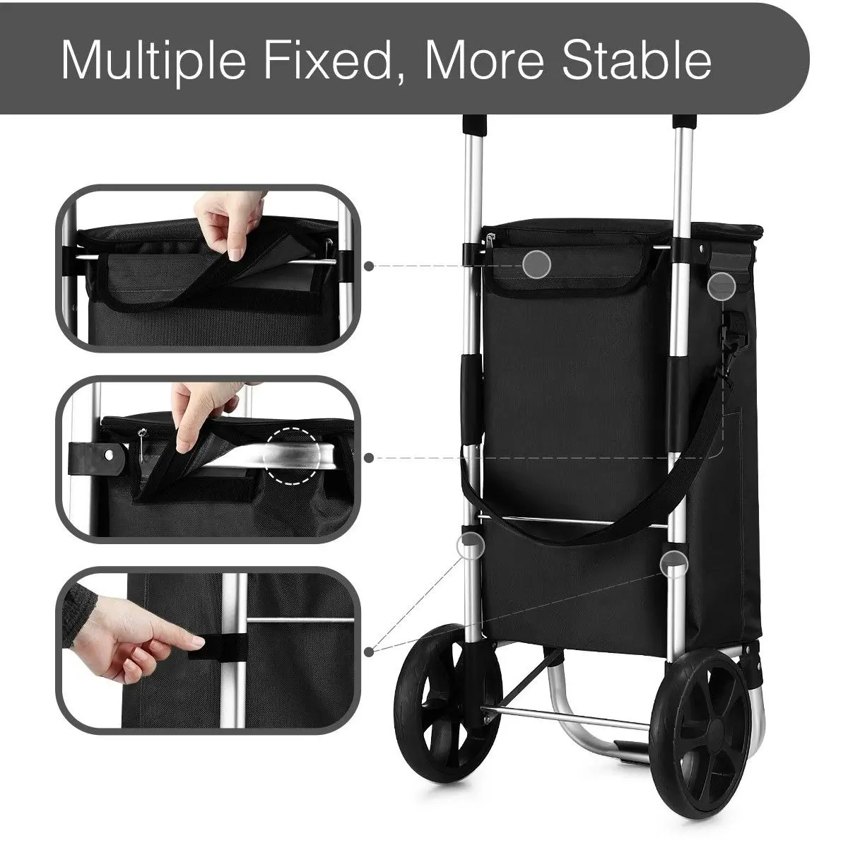 Ausway Shopping Cart Foldable Trolley Grocery Bag Waterproof Aluminium Trolley Black