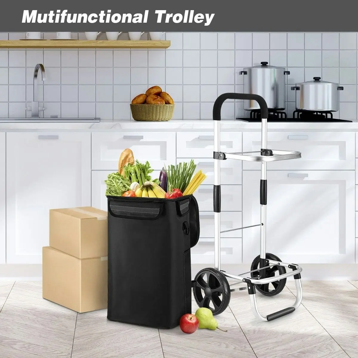 Ausway Shopping Cart Foldable Trolley Grocery Bag Waterproof Aluminium Trolley Black