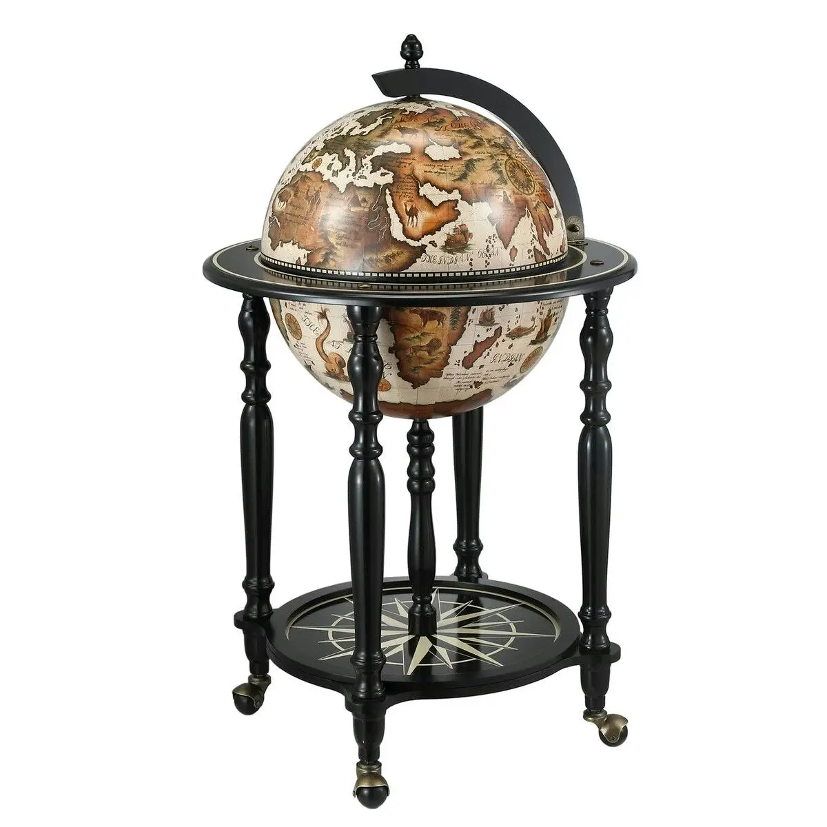 Ausway Antique Globe Alcohol Cabinet Round Mini Bar Drinks Serving Trolley Cart Wine Rack Mid-century