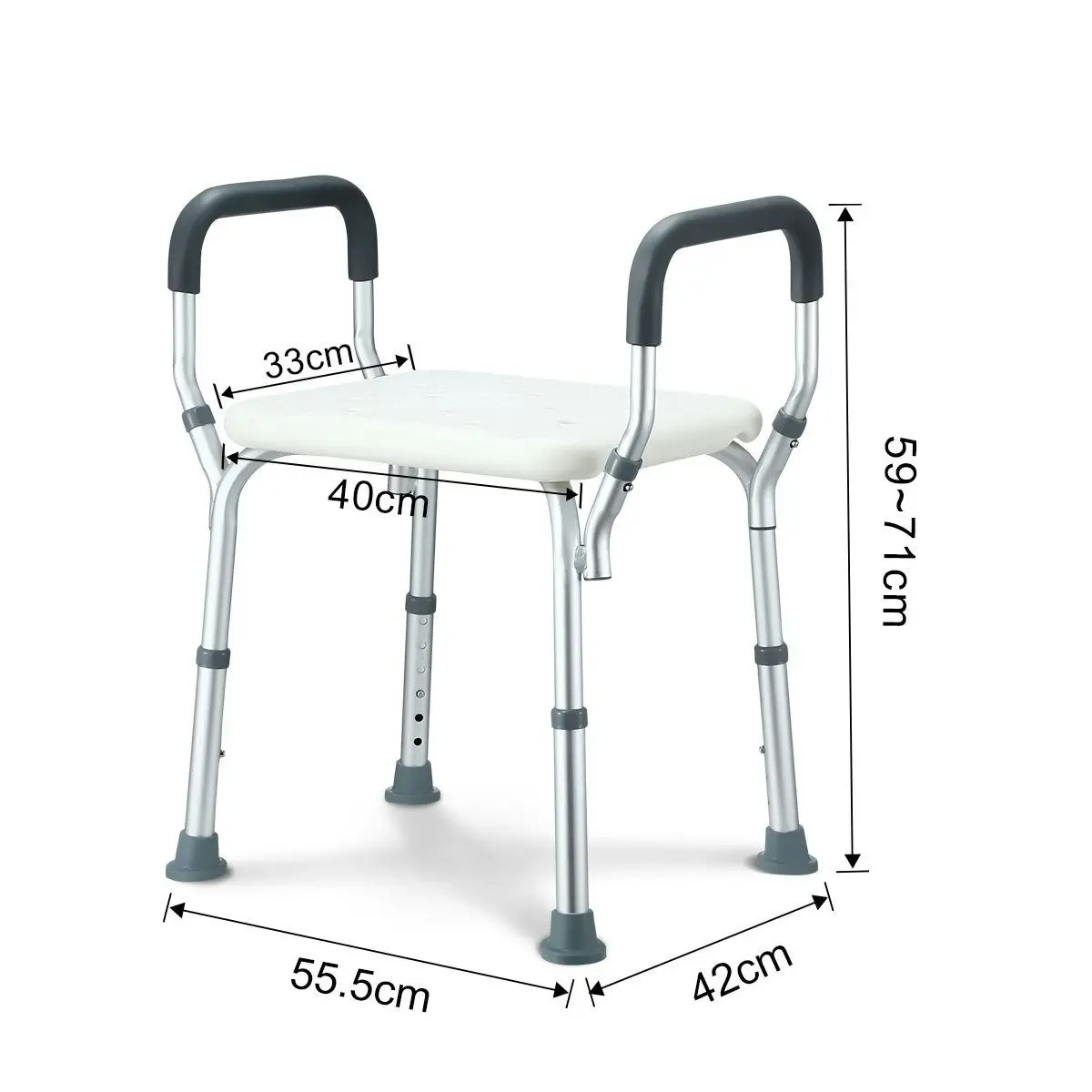 Ausway Adjustable Shower Chair Seat Bath Stool with Padded Armrests