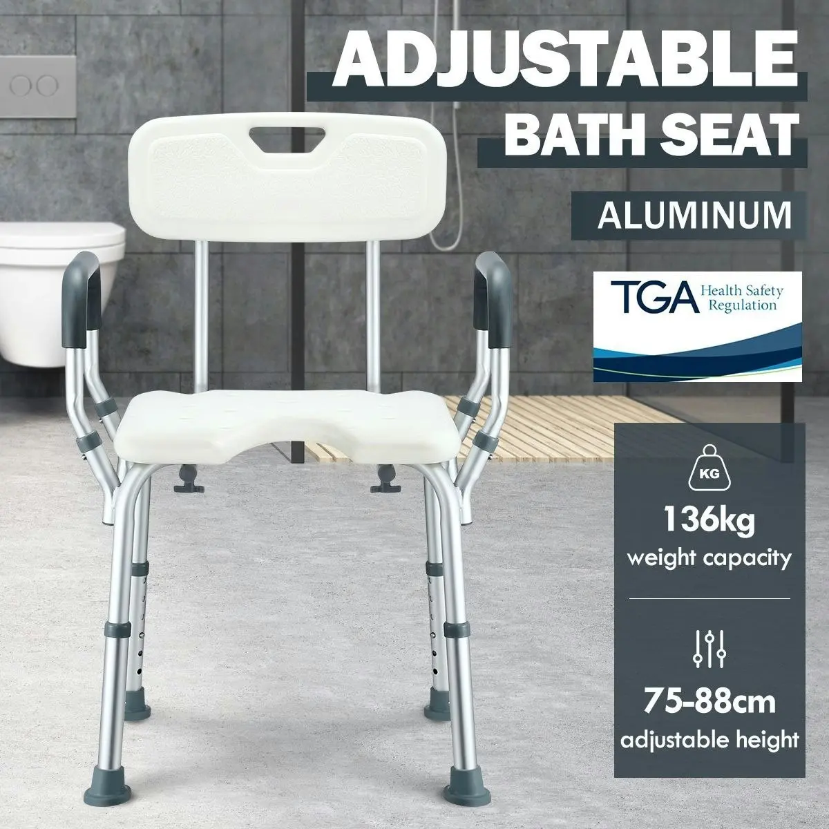 Ausway Medical Shower Chair Bathtub Bath Seat Stool with Back and Armrests